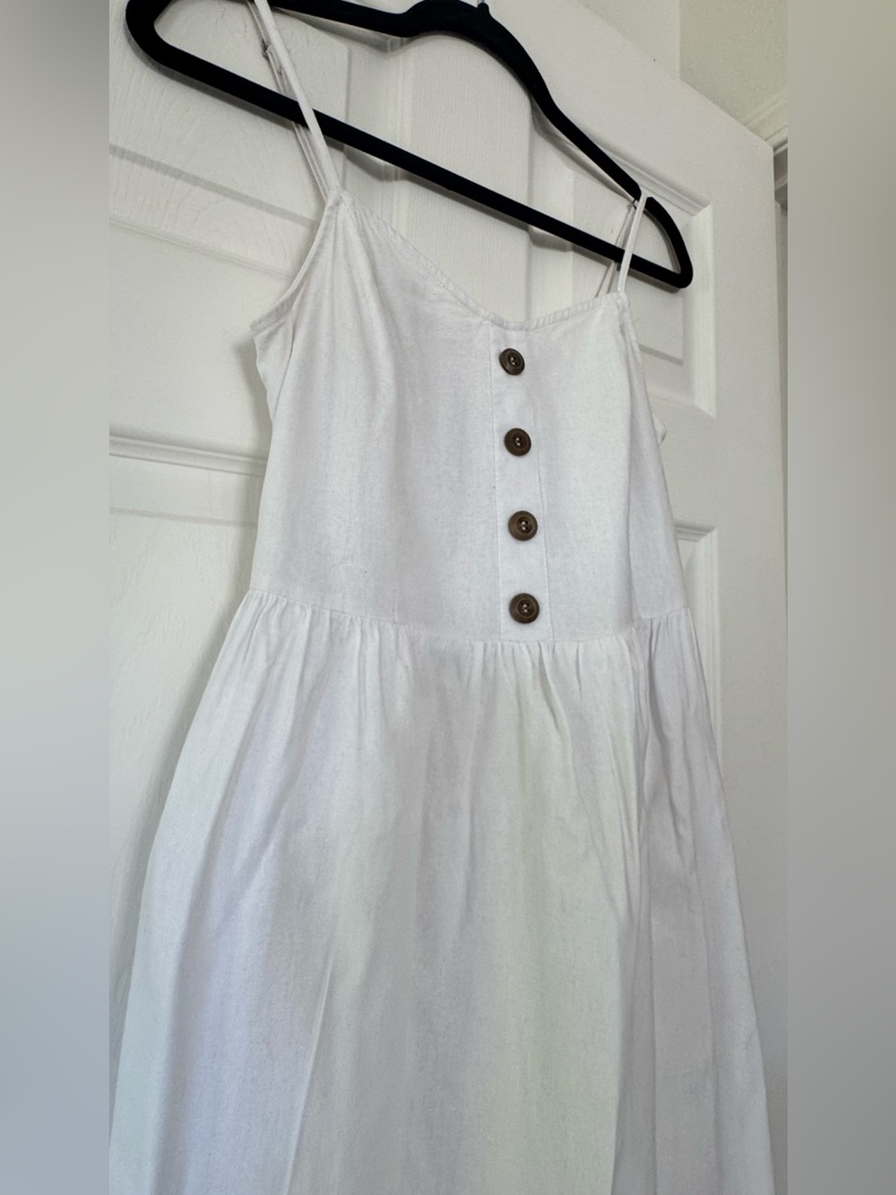Stella Tweed White Sleeveless Dress with Brown Buttons